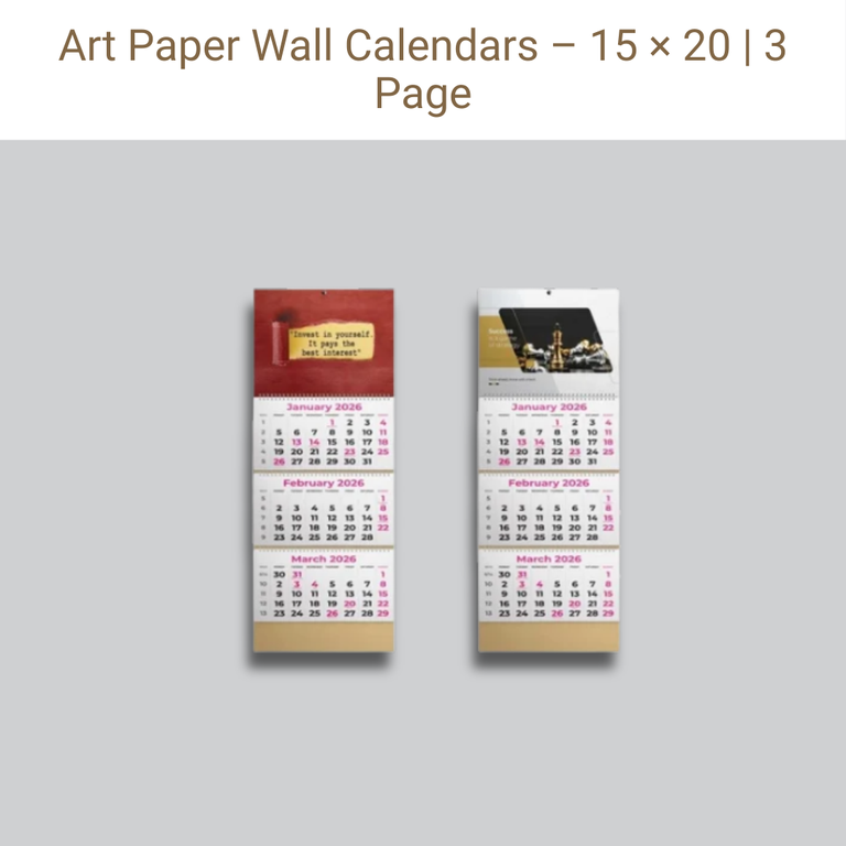 Picture of Art Paper Wall Calendar – 90 GSM – 15×20 in – Full Page – 3 Pages